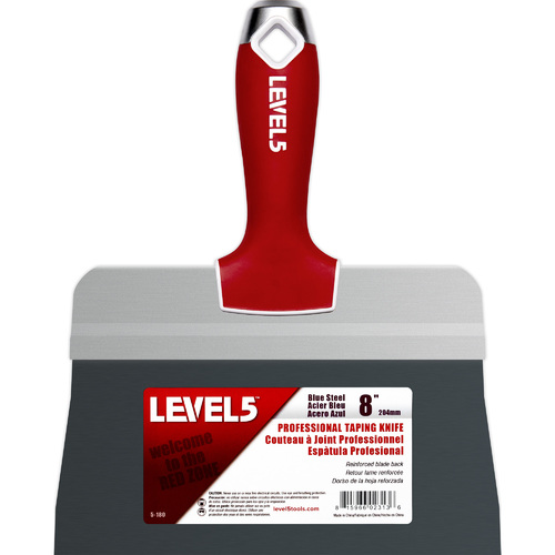 LEVEL5 8" blue steel big back taping knife - soft grip handle